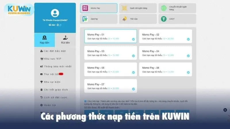 Các phương thức nạp tiền trên KUWIN