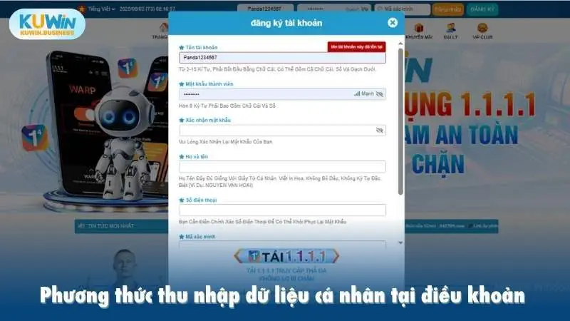 Phương thức thu nhập dữ liệu cá nhân tại điều khoản KUWIN