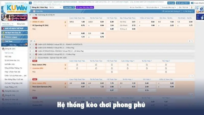 Hệ thống kèo chơi phong phú 
